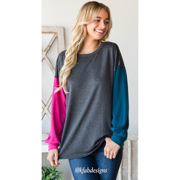 LAST 1! Puff Sleeve Fun, Vibrant Color Block Casual Top! - Picture 9 of 10